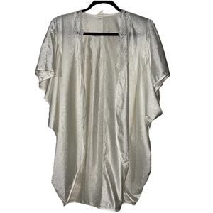 Ilusion White Robe Kimono Lingerie Lace Damask Print Jeweled Short Large